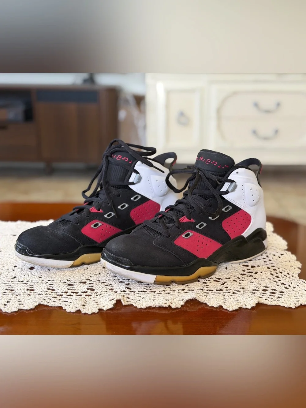 Jordan High-Top Sneakers in Black, White, Red